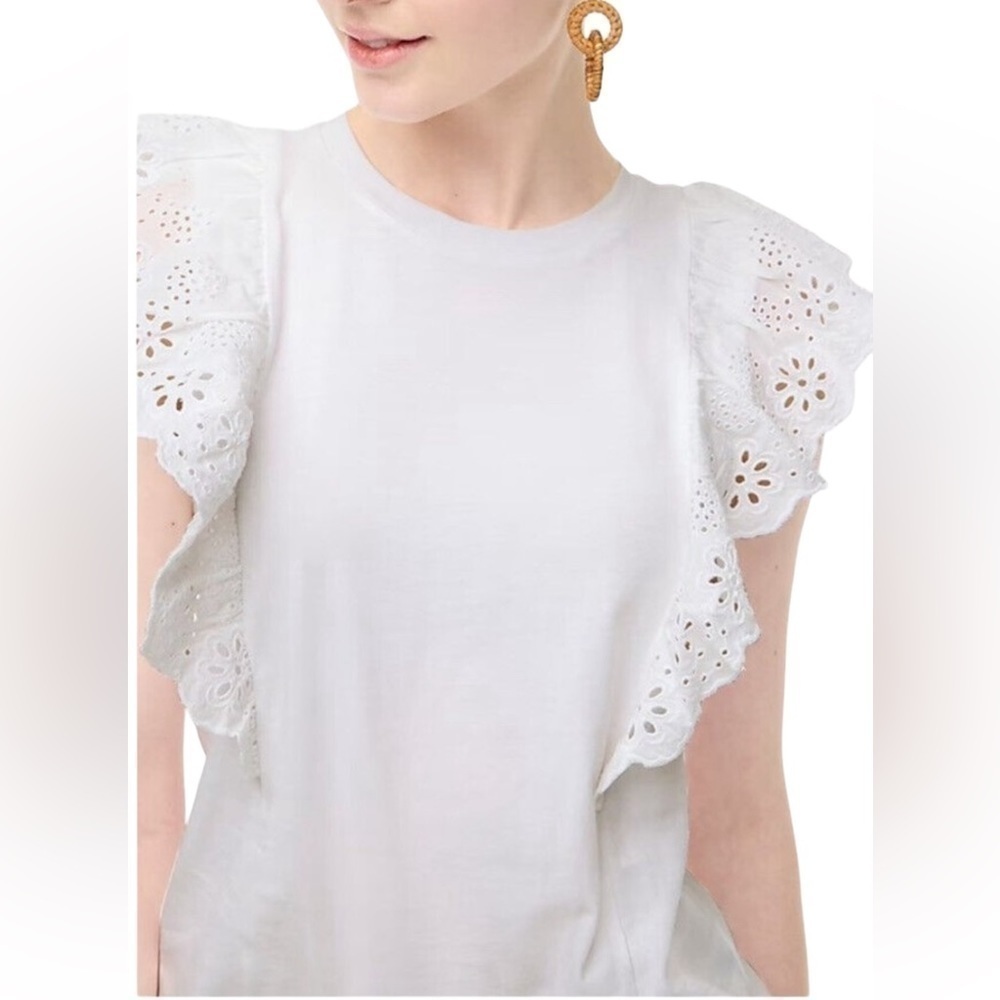 J.Crew White Cotton Flutter Sleeve Top Size Medium BQ127